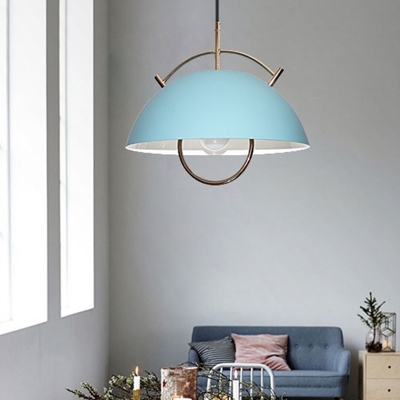 Bowl Hanging Lighting Macaron Metal 1 Bulb Pendant Light Fixture in Blue/White/Khaki for Bedroom