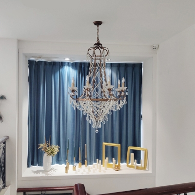 Brass Beaded Chandelier Lodge-Style Crystal 8 Lights Bedroom Pendant Lighting Fixture