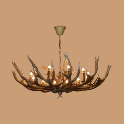 Brown Branch Pendant Chandelier Cottage Resin 6/8/12 Heads Hanging Ceiling Light with Adjustable Metal Chain