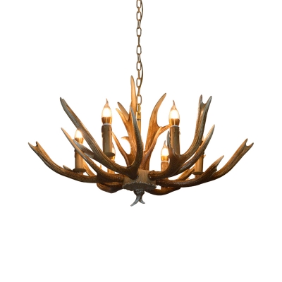 Brown Branch Pendant Chandelier Cottage Resin 6/8/12 Heads Hanging Ceiling Light with Adjustable Metal Chain