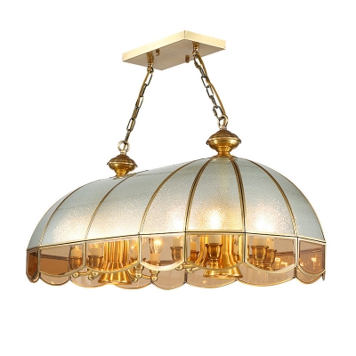Bubble Glass Gold Island Lamp Scalloped 14 Lights Colonialism Pendant Light for Dining Room