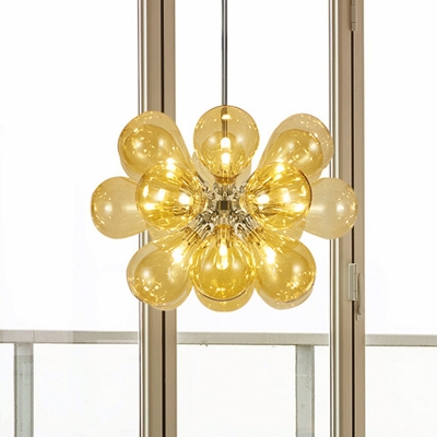 Bubble Hanging Light Fixture Modernism Cognac Glass 18 Heads Chandelier Lighting
