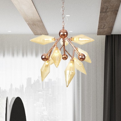 Clear/Amber 9 Lights Pendant Chandelier Industrial Metal Prism Hanging Light