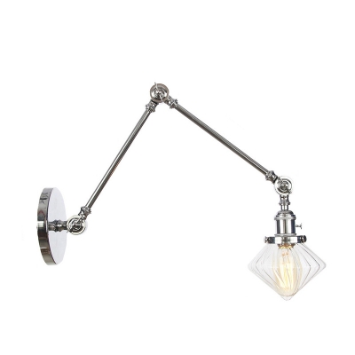 Clear/Amber Glass Diamond Wall Light Farmhouse 1 Light Dining Room Sconce in Chrome/Copper/Brass with Adjustable Arm, 8