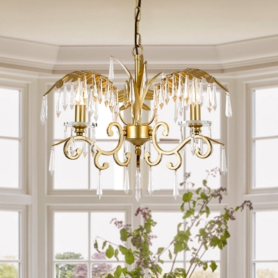 Clear Crystal Candlestick Chandelier Lighting Countryside 3/6/8 Lights Living Room Hanging Light Fixture in Brass