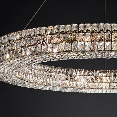 Clear K9 Crystal Ring Hanging Ceiling Light Traditional 6/9 Heads Living Room Chandelier Light