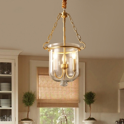 Colonialism Candle Hanging Pendant 3 Heads Clear Glass Chandelier Lighting Fixture for Kitchen
