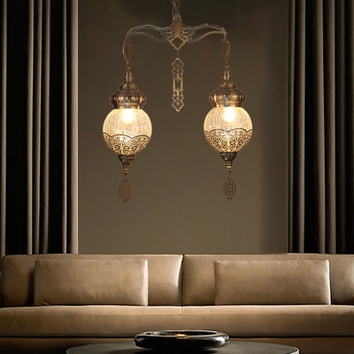 Crackle Glass Silver Pendant Lamp Orb 2 Lights Vintage Chandelier Light Fixture for Dining Room