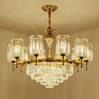 Cylinder Ceiling Chandelier Modern Crystal 6/8/10 Lights Gold Ceiling Light for Living Room