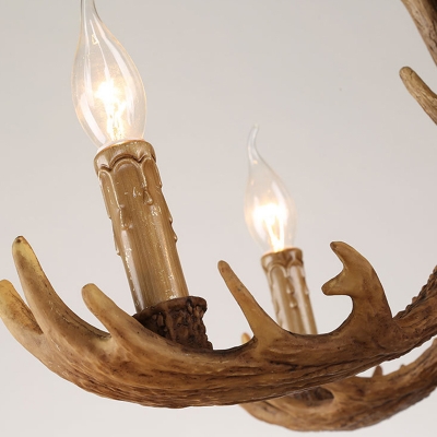 Deer Antler Living Room Chandelier Light Rustic Resin 12 Bulbs Brown Hanging Light Kit
