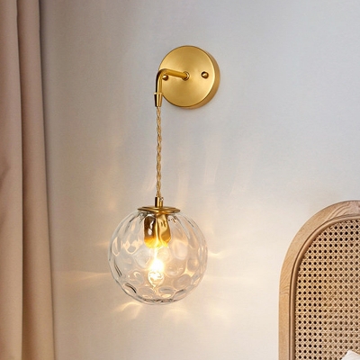 Dimple Sphere Glass Wall Sconce Simplicity 1-Light Brass Finish Wall Light Fixture