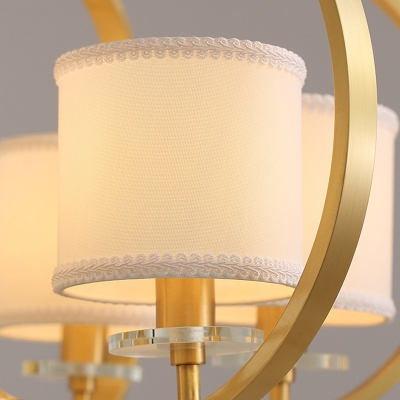 Drum Fabric Ceiling Chandelier Classic 3/6 Lights Dining Room Pendant Lighting Fixture in Brass