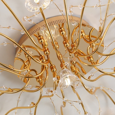 Flower Semi Flush Light Modern Crystal 17/21 Bulbs Close to Ceiling Lighting in Gold for Bedroom