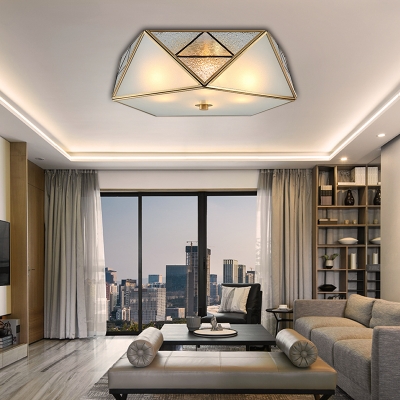 Geometric Curved Frosted Glass Flush Ceiling Light Traditional 4/5 Lights Living Room Flush Mount Lighting in Brass