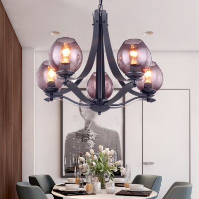 Globe Hanging Chandelier Modern Dark Purple Glass 5/8 Lights Black Hanging Ceiling Light