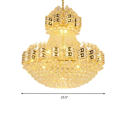 Gold Bowl Chandelier Lighting Traditional 9 Heads Crystal Ball Hanging Pendant Light