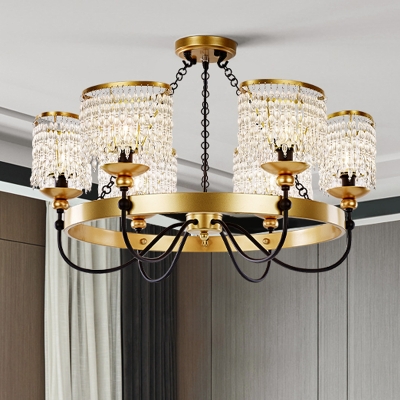 Gold Drum Chandelier Traditional-Style Crystal 6/8 Lights Living Room Ceiling Hang Fixture
