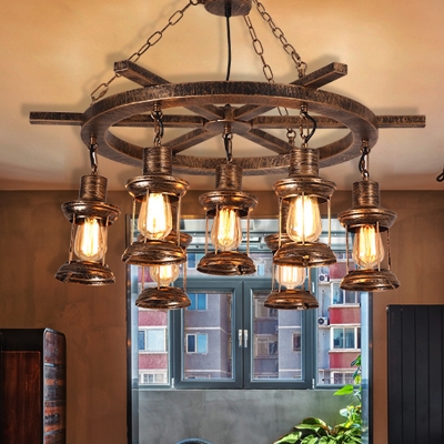 Lantern Metal Chandelier Lighting Farmhouse 5/7 Lights Living Room Pendant Light Kit in Bronze