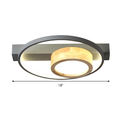 Loop Ceiling Fixture Contemporary Wood White/Gray LED Flush Mount Lamp for Bedroom