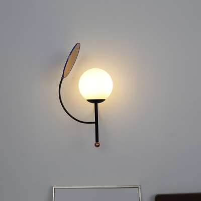 Matte White Glass Global Wall Sconce Retro 1 Light Gold/Black Wall Light Fixture with Reflector