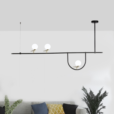 Metal Linear Island Light Minimalism 3 Bulbs Black Pendant Lighting Fixture for Dining Room