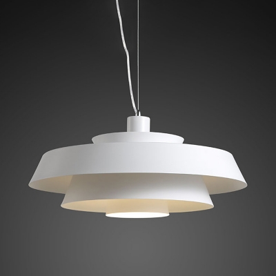 Minimalist Tiered Pendant Light Metal 1 Light Dining Room Hanging Lamp Kit in White