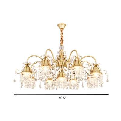 Modern Bell Shade Crystal Chandelier Lamp 7/9 Lights Hanging Light Kit in Gold for Living Room