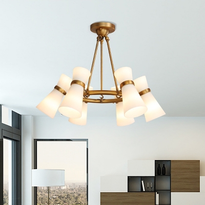 Modern Flared Pendant Chandelier Frosted White Glass 16 Heads Ceiling Suspension Lamp in Gold/Black