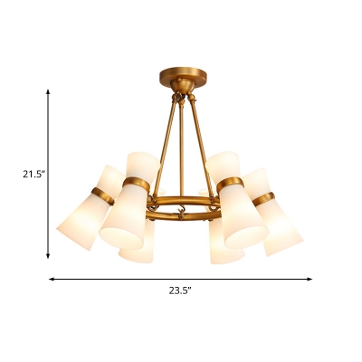 Modern Flared Pendant Chandelier Frosted White Glass 16 Heads Ceiling Suspension Lamp in Gold/Black