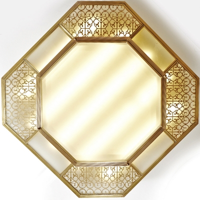 Octagon Milky Glass Ceiling Mounted Fixture Traditional 5 Bulbs Living Room Flush Mount Ceiling Lamp in Brass