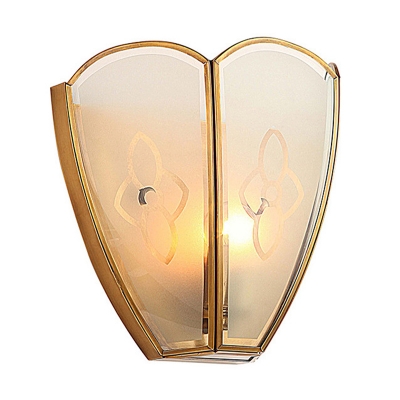 Opal Glass Flush Sconce Light Vintage Style 1 Bulb Floral Wall Mount Lighting in Gold