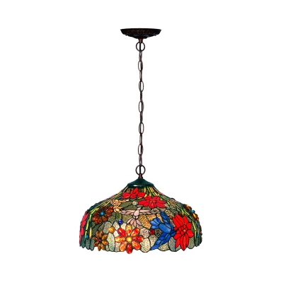 Petal Red/Yellow/Orange Stained Glass Chandelier Lamp Tiffany Stylish 3 Lights Bronze Ceiling Suspension Lamp