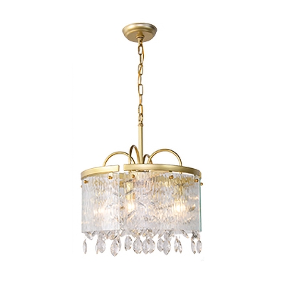 Round Crystal Chandelier Countryside 4/6/8 Lights Living Room Pendant Lighting Fixture in Gold