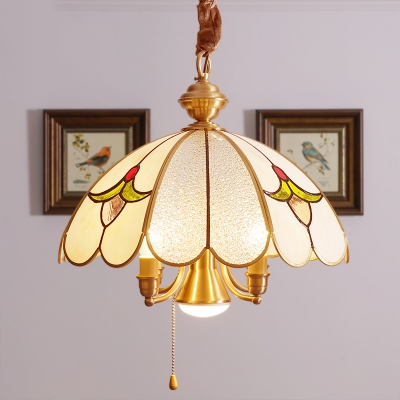 Scalloped Living Room Pendant Chandelier Colonial Bubble Glass 5 Heads Gold Hanging Ceiling Light