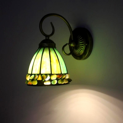 Stained Glass White/Beige/Green Sconce Light Domed Shade 1 Light Mediterranean Wall Mounted Lighting