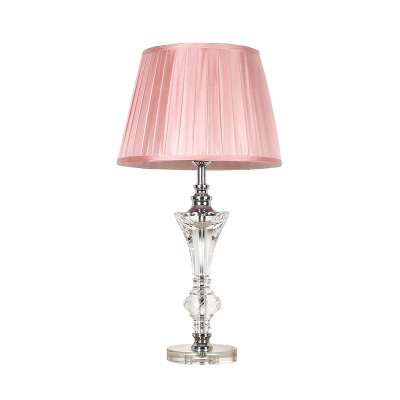 Tapered Beveled Crystal Night Lamp Traditional Single Bulb Bedroom Table Light in Pink/Blue/Beige