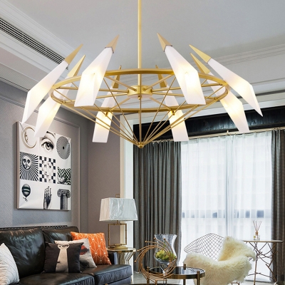 Tapered Chandelier Lamp Contemporary Cream/Green Glass 8 Heads Living Room Ceiling Hanging Light
