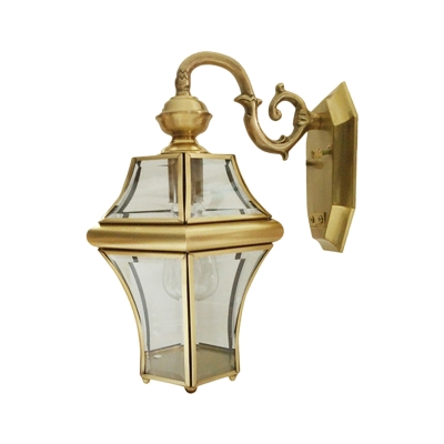 Traditional Lantern Sconce Light 1-Bulb Metal Brass Wall Lighting Fixture for Living Room