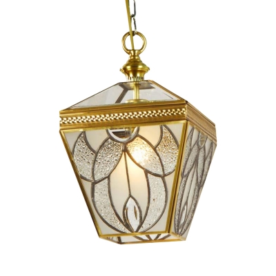 Vintage Lantern Hanging Pendant 1 Head Bubble Glass Suspended Lighting Fixture in Gold for Bedroom