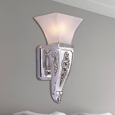 Vintage Style Bell Wall Lamp 1 Light Frosted Glass and Resin Wall Sconce Fixture in Silver for Corridor