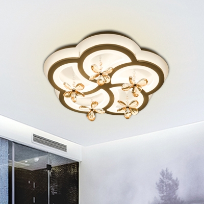White Moon/Flower/Cloud Flush Mount Modernism LED Acrylic Ceiling Light Fixture with Clear Crystal Drop