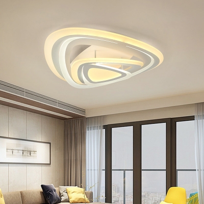 White Triangle Flush Mount Light Contemporary Acrylic LED Ceiling Fixture in Warm/White/Outer Warm Inner White Light