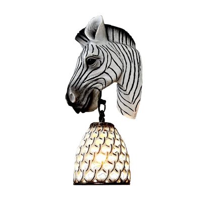 

Zebra Head Sconce Light Fixture 1 Light Resin Tiffany Style Wall Mount Lamp in White, HL581567