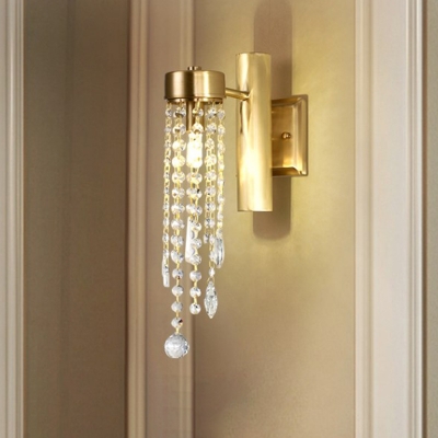 1/2 Lights Crystal Wall Sconce Traditionalist Gold Cascading Living Room LED Wall Mounted Light