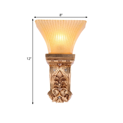 1 Bulb Bell Wall Lamp Vintage Style Gold Resin and Amber Glass Wall Mount Lighting for Corridor