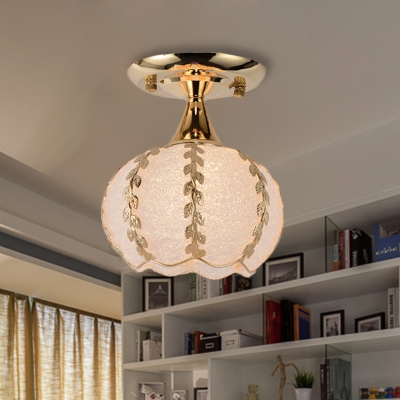 1 Bulb Globe/Dome/Drum Ceiling Flush Mount Traditional Gold Bubble Glass Semi Mount Lighting for Bedroom