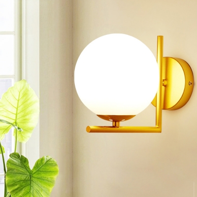 1 Head Bedroom Sconce Modernist Gold Wall Light Fixture with Orb Opal Frosted Glass Shade