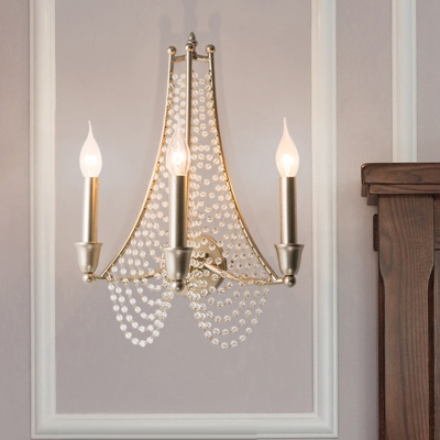 2/3 Lights Wall Mount Lamp Traditional Beaded Crystal Sconce Light Fixture in Brass for Bedroom