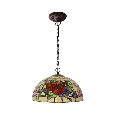 2 Lights Flower/Bird Chandelier Light Fixture Tiffany-Style Red/Pink Stained Art Glass Pendant Lamp for Kitchen