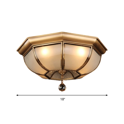 3/4 Bulbs Dome Ceiling Mount Traditional Brass Mouth Blown Opal Glass Flush Light Fixture for Living Room, 14